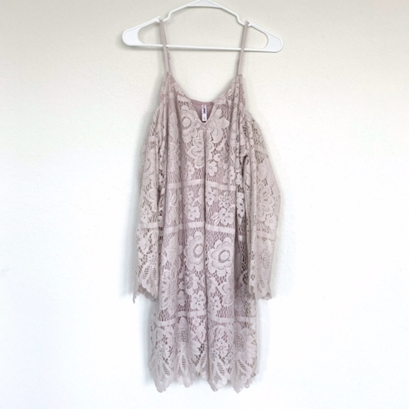 Xhilaration Blush Floral Lace Cold Shoulder Dress - Picture 2 of 8